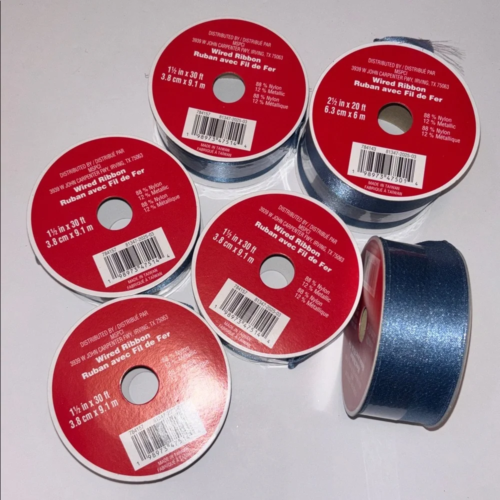 Cornflower Blue Satin Ribbon Wired Ribbon set of 6 Light blue Satin Ribbon